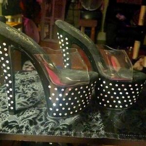 Pleaser Adore 5 inch stiletto size 6 black with rhinestones